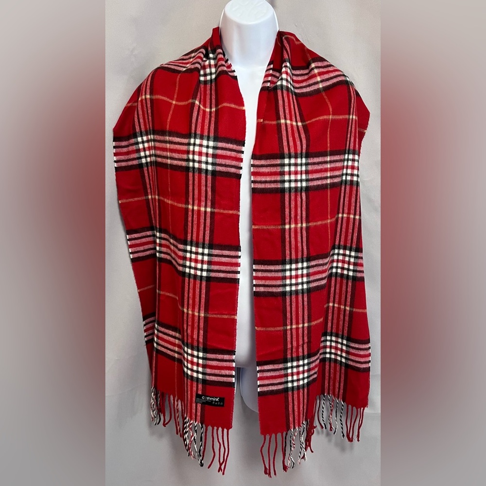 Women's Cashmink Pink Tartan Plaid‎ Print Fringe Scarf Soft